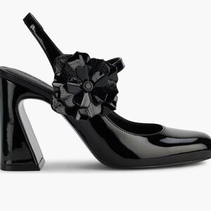 Karl Lagerfeld Paris Pacer Patent Black Mary Jane Flower Heels